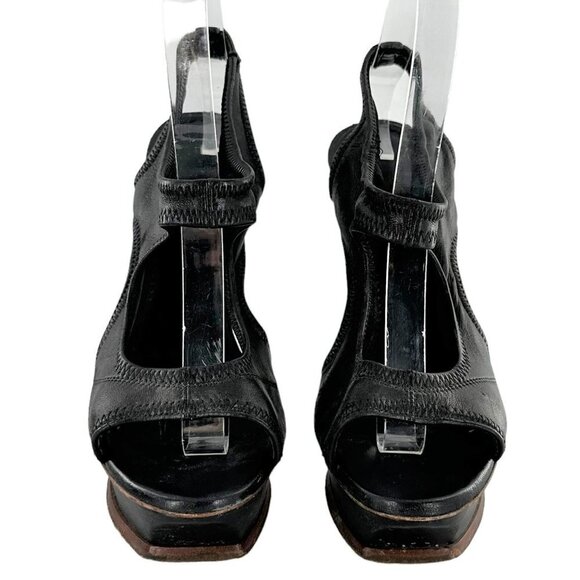 YSL Soft Black Leather Open Toe Platform Heels Size 37.5 Yves Saint Laurent - Picture 3 of 9